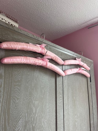 Pink satin padded hangers - satin,