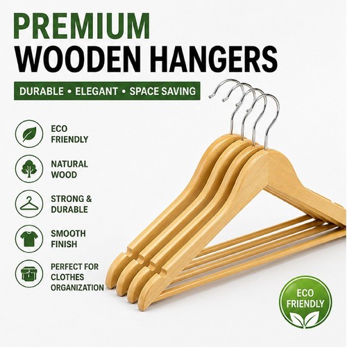 Natural wooden coat hangers - wooden,